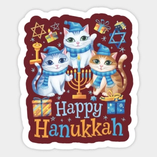 Happy Hanukkah Three Cute British Longhair Cats Menorah Sticker
